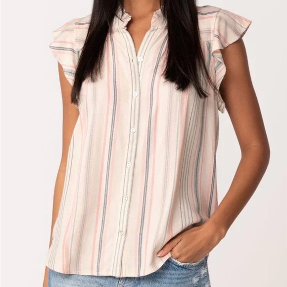 NWT LovestitchNatural Stripe Flutter Sleeve Blouse - Picture 1 of 4